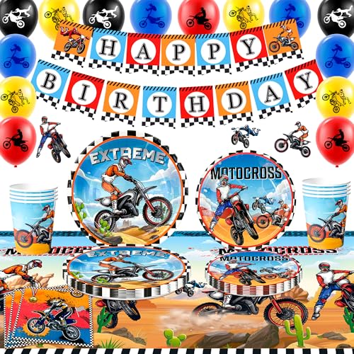 Dirt Bike Motorrad Party Supplies, Motorrad Thema Party Dekoration für Jungen - Dirt Bike Geburtstag Banner Luftballons Teller Becher Serviette Tischdecke etc Motocross Geburtstag Supplies Dirt Bike Motorrad Party Supplies, Motorrad Thema Party Dekoration für Jungen - Dirt Bike Geburtstag Banner Luftballons Teller Becher Serviette Tischdecke etc Motocross Geburtstag Supplies von Generisch
