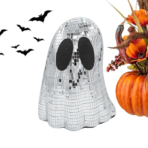 Disco Ball Ghost, Halloween Glitter Decor, 5.9x4.7 Inches, Compact Lightweight Sparkling Ornament Cute, Tabletop Accent for Mantle, Tray, Fireplace, Desk and Home Scenes, Silver von Generisch