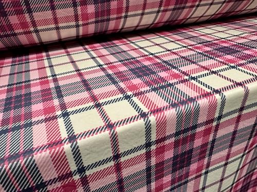 Doppel-Jersey-Polsterstoff, Meterware, Schottenkaro-Druck, Rosa und Marineblau von Generisch