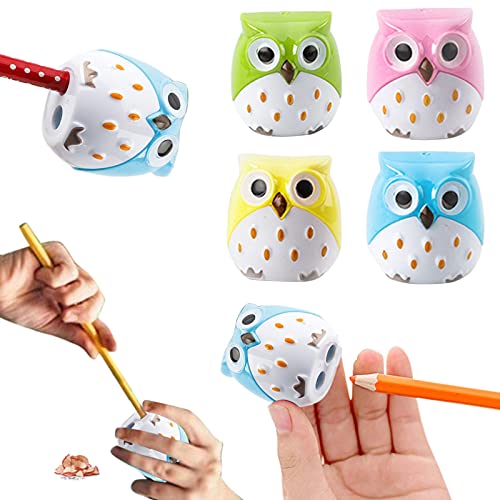 Doppelanspitzer mit Behälter, 4 Stücke Niedliche Eulen-Bleistiftspitzer mit zwei Löchernr Bleistiftspitzer, Kunststoff Farbige Katze, Pencil Sharpener für Schule Studenten Schreibwaren Büro,Metallic von Generisch