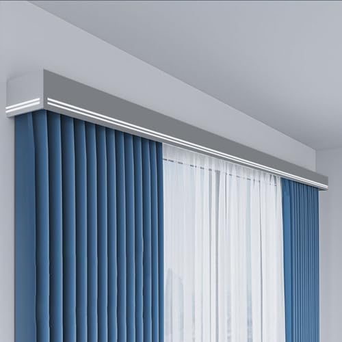 Doppelschienen-Volantkasten für Vorhänge, 3,6 m lange Vorhangschiene aus Aluminiumlegierung zur Wandmontage mit Schrauben, stilvolle graue dekorative Vorhangschienen und Querbehang für die I Doppelschienen-Volantkasten für Vorhänge, 3,6 m lange Vorhangschiene aus Aluminiumlegierung zur Wandmontage mit Schrauben, stilvolle graue dekorative Vorhangschienen und Querbehang für die I von Generisch