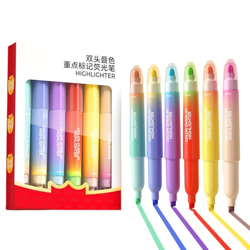 Doppelseitiger Textmarker, 6 x farbige Marker, schnell trocknend, kein Verlaufen, doppelseitige Stifte für Bibelmarkierung, Journaling, Schulbedarf von Generisch