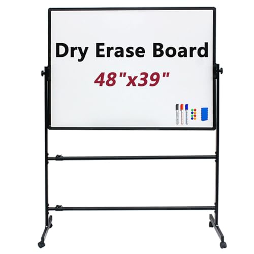 Doppelseitiges magnetisches mobiles Whiteboard, höhenverstellbar, rollend, trocken abwischbar, wendbare Staffelei für Schule, Zuhause und Büro von Generisch