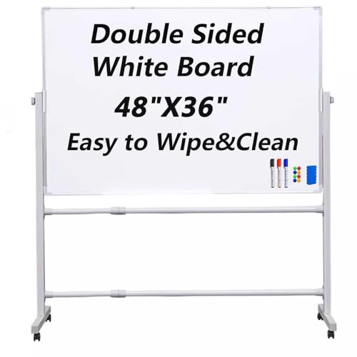 Doppelseitiges mobiles trocken abwischbares Whiteboard, große rollende Staffelei mit Rollen, tragbares verstellbares Steh-Whiteboard für Büro, Klassenzimmer und Zuhause von Generisch