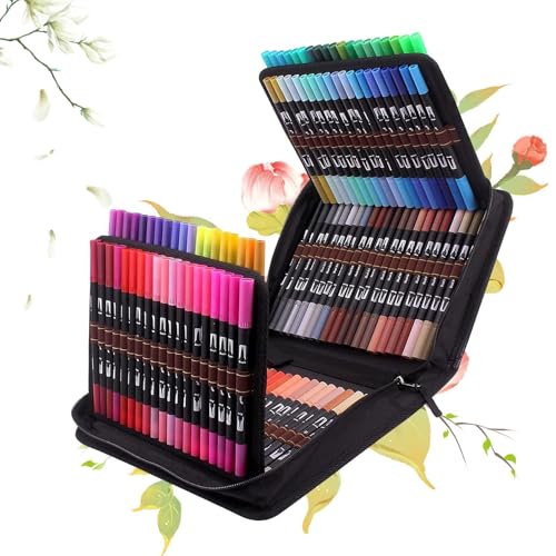 Doppelspitzen-Marker-Set – lebendige Pinselspitzenstifte, Aquarell-Marker mit feiner Spitze, Malen, Skizzieren, Zeichnen, Marker mit Tragetasche, Kunstmarker, Dual-Pinselstifte, künstlerisches von Generisch