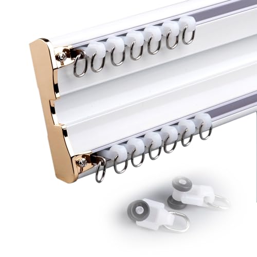 Doppelte Vorhangschiene, Aluminium-Deckenhalterung, 220 cm Gardinenstangen-Set für Zuhause & Büro, Raumteiler, karbonisiertes weißes Finish, erhältlich in 120-500 cm Größen Doppelte Vorhangschiene, Aluminium-Deckenhalterung, 220 cm Gardinenstangen-Set für Zuhause & Büro, Raumteiler, karbonisiertes weißes Finish, erhältlich in 120-500 cm Größen von Generisch