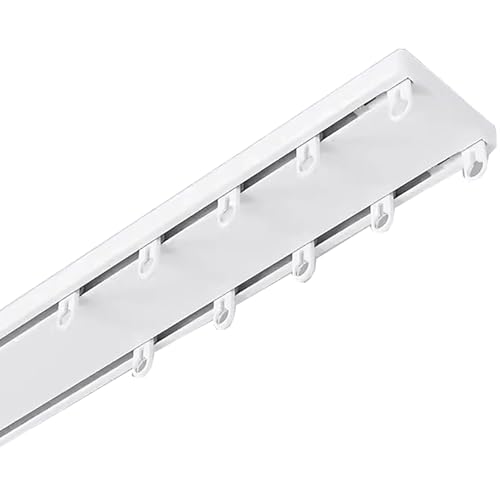 Doppelte Vorhangschiene, Deckenmontage, Gardinenstange mit Rollhaken, Aluminium-Vorhangschiene mit Schalldämpfungsstreifen, 1,2 m, Weiß Doppelte Vorhangschiene, Deckenmontage, Gardinenstange mit Rollhaken, Aluminium-Vorhangschiene mit Schalldämpfungsstreifen, 1,2 m, Weiß von Generisch