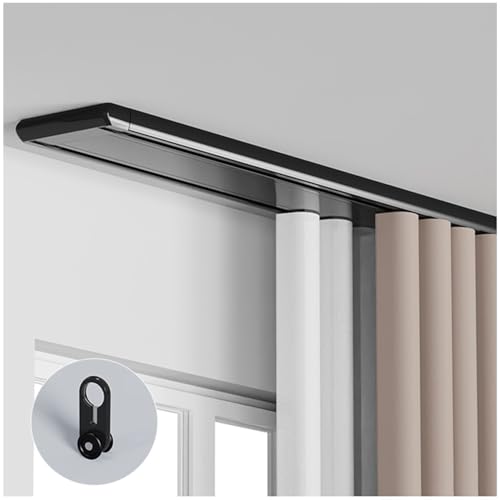 Doppeltes Vorhangschienensystem aus Aluminium für Deckenmontage, Schiebevorhang für Wohnzimmer und Schlafzimmer, verstellbar von 360 cm bis 16,4 Fuß (Schwarz von Generisch