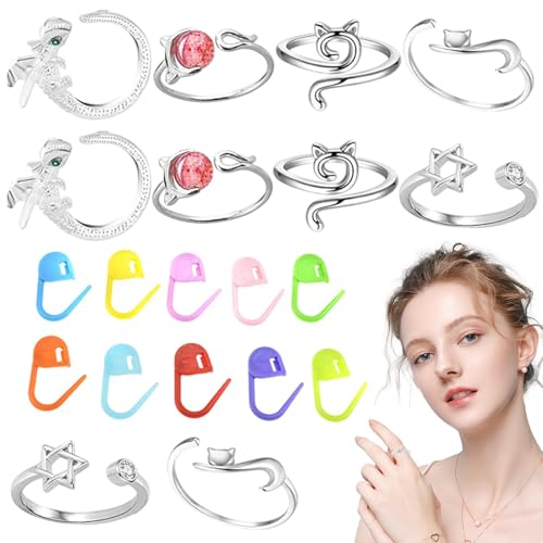 Drachenhäkel-Spannringe – 10 Stück verstellbare Spiralnadeln aus Metall mit Ringen, gemischte Farben, flexible Strickgarnringe, Schlangenkatze, Häkelringe, langlebiges Strickzubehör Drachenhäkel-Spannringe – 10 Stück verstellbare Spiralnadeln aus Metall mit Ringen, gemischte Farben, flexible Strickgarnringe, Schlangenkatze, Häkelringe, langlebiges Strickzubehör von Generisch