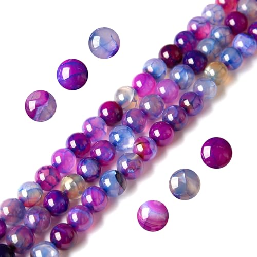 Drachenvener-Achat-Perlen, natürliche Edelsteinperlen, rund, lose Perlen für Schmuck- und Armbänder, 6 mm, Violett, 100 Stück von Generisch