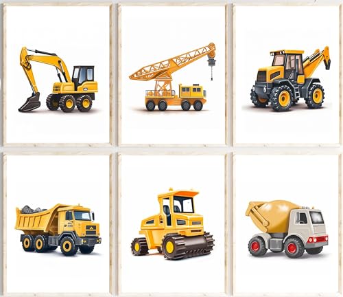 Generisch Dreamy Doodles®, Baufahrzeuge, Auf der Baustelle, 6er Poster-Set, Hochwertiger A4-Druck, Wandbilder für Kinderzimmer, Babyzimmer Deko, ohne Rahmen von Generisch