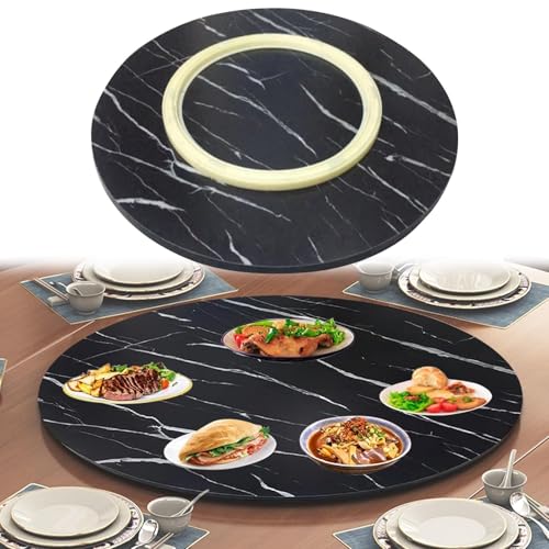 Drehbares Serviertablett aus Holz, Ø 80 cm, 360° drehbar, für Esstisch, große schwarze runde Platte mit leisem Lager, perfekt für Unterhaltung und Servieren von Generisch