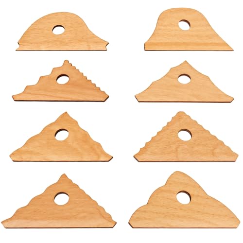 Dreieckige Tonwerkzeuge, aus Buchenholz, Töpferei-Strukturrippen, Fußformer, Sculpting Scraper für Keramik-DIY, Holz-Trimmwerkzeuge mit Aufbewahrungslöchern, 8 Stück von Generisch