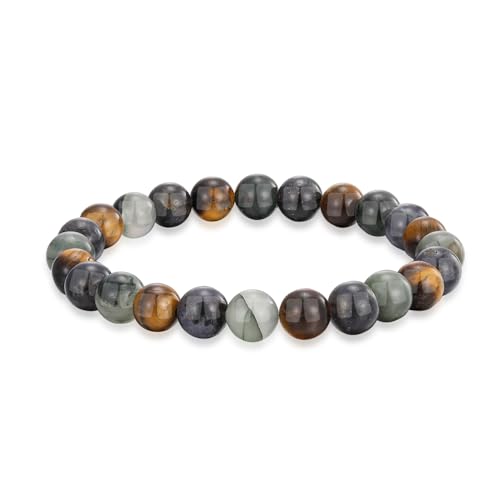 Dreifach-Schutz-Armband – 8 mm Perlen für Damen und Herren, Natursteine (Tigerauge, Blutstein, Iolith), unterstützt emotionales und körperliches Gleichgewicht, verstellbare Größe von Generisch