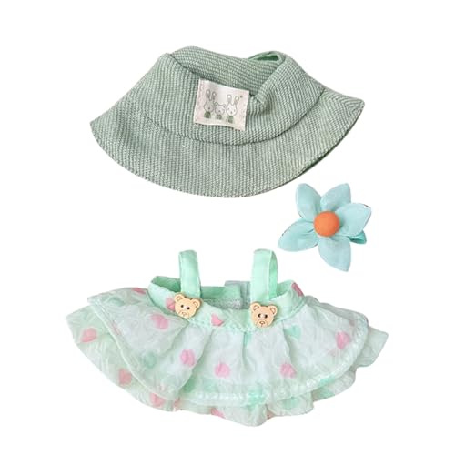 Dreiteiliges Set 17cm Puppenkleidung Kleidung für Puppen Outfit Accessoires für 17cm Puppen Kleidung Kleid Hut Haarnadel Keine Puppe (Frühling Set) (Green, One Size) von Generisch