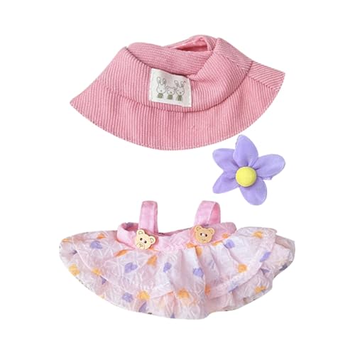 Dreiteiliges Set 17cm Puppenkleidung Kleidung für Puppen Outfit Accessoires für 17cm Puppen Kleidung Kleid Hut Haarnadel Keine Puppe (Frühling Set) (Pink, One Size) von Generisch