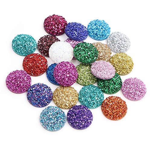 Druzy Cabochons aus Kunstharz, konvex, flache Rückseite, 8 mm, 10 mm, 12 mm, gemischte Farben, 40 Stück, praktisches Design von Generisch