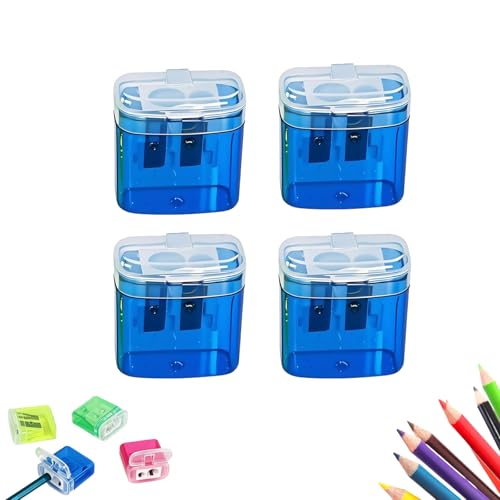 Dual Holes Compact Colored Handheld Pencil Sharpener, Pencil Sharpeners with Lid, Transparent Shavings Container, Compact Cute Sharpener for Kids Adults Students School Home Office (Blue*4) von Generisch
