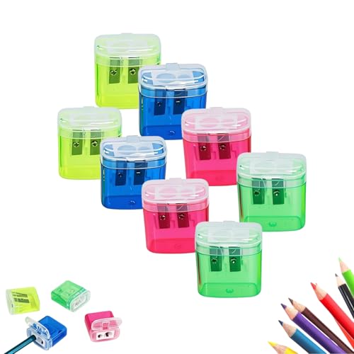 Dual Holes Compact Colored Handheld Pencil Sharpener, Pencil Sharpeners with Lid, Transparent Shavings Container, Compact Cute Sharpener for Kids Adults Students School Home Office (Mix*8) von Generisch