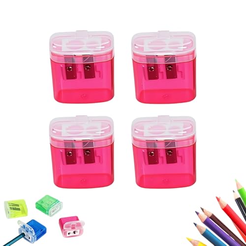Dual Holes Compact Colored Handheld Pencil Sharpener, Pencil Sharpeners with Lid, Transparent Shavings Container, Compact Cute Sharpener for Kids Adults Students School Home Office (Pink*4) von Generisch