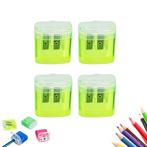 Dual Holes Compact Colored Handheld Pencil Sharpener, Pencil Sharpeners with Lid, Transparent Shavings Container, Compact Cute Sharpener for Kids Adults Students School Home Office (Yellow*4) von Generisch