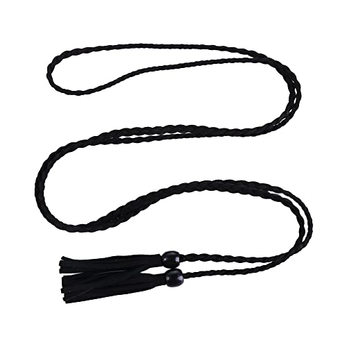 Dünner Gürtel mit geflochtener Quaste, Taillenkette, Taillenkette, DIY-Kleid, Taillenbänder, Bohemian-Stil, Holzperlen, ethnischer Stil, dekorativer Gürtel (schwarz) von Generisch