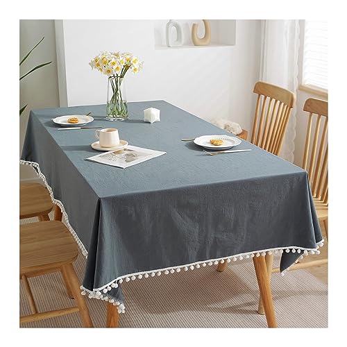 Dunkelgraue Baumwoll-Leinen-Tischdecke mit Quasten – 140 x 220 cm – stilvolle Yoga-Tischdecke für Küche, Esszimmer, Innen- und Außenbereich, Gartendekoration von Generisch