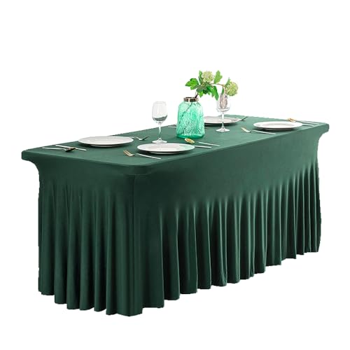 Dunkelgrüne 2,4 m rechteckige Spandex-Tischdecke, knitterfrei, Stretchbezug für Hochzeiten, Partys, Veranstaltungen, elegante Tischröcke für Bankette und Versammlungen von Generisch