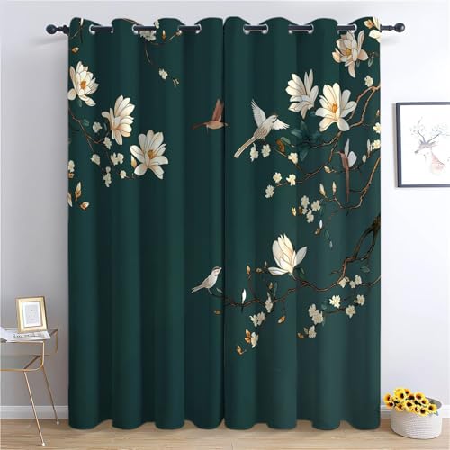 Dunkelgrüne Verdunkelungsvorhänge für Mädchen, Schlafzimmer, Wohnzimmer, wärmeisoliert, Ösen-Fenstervorhänge, Magnolie, Blumen, Vögel, Raumverdunkelung, 2 Paneele, 279,4 x 259,1 cm, Kinderzimmer-Dekor Dunkelgrüne Verdunkelungsvorhänge für Mädchen, Schlafzimmer, Wohnzimmer, wärmeisoliert, Ösen-Fenstervorhänge, Magnolie, Blumen, Vögel, Raumverdunkelung, 2 Paneele, 279,4 x 259,1 cm, Kinderzimmer-Dekor von Generisch