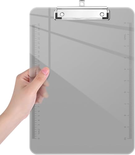 Durchsichtiges Kunststoff-Klemmbrett – Briefgröße 22,9 x 30,8 cm mit flachem Profil-Clip, leichtes Linealbrett für Büro- und Schulbedarf (grau) von Generisch