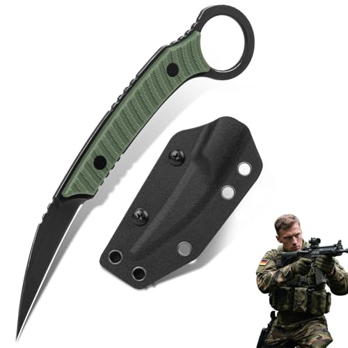 EDC Karambit Messer Mit Kydex Scheide, Messer Outdoor, 440c Stahl G10-Griff füR Das TäGliche Leben Camping Outdoor Arbeit (Grün) von Generisch