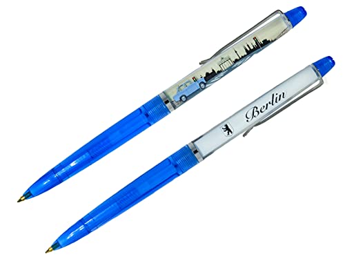 ESKESEN Berlin Souvenir Kugelschreiber, Stift, Floating Action Pen, Schwimmkugelschreiber mit Skyline und Trabbi, Mitbringsel, Geschenk, DDR, blau, 1 Stück (Design: Scriptura-Souvenirs) von Sunature
