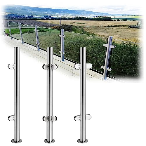 Edelstahl 304 Glastreppengeländer-Pfostensystem, silberfarbene Balustrade für 6 x 17 mm gehärtete Glas-Baluster mit Klemmen und Gummis, 90 x 110 cm (mittlerer Pfosten 110 cm) von Generisch