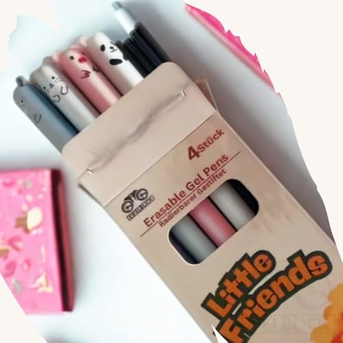 Eifelblick© das Original, radierbarer Gelstift "Little Friends", Thermotinte, vier verschiedene & niedliche Tiergesichter, Kinderstifte zum Lernen, erasable pen, Kugelschreiber für den Schulbedarf von Generisch