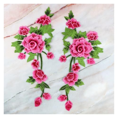 Ein Paar Stickerei-Stoffaufkleber, Blumen-Kleidungszubehör, wasserlösliche Stickerei, handgenäht, Brustblumenaufkleber (Rosa) von Generisch