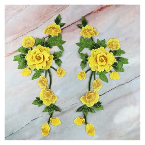 Ein Paar Stickerei-Stoffaufkleber, Blumen-Kleidungszubehör, wasserlösliche Stickerei, handgenähter Brustblumenaufkleber (gelb) von Generisch