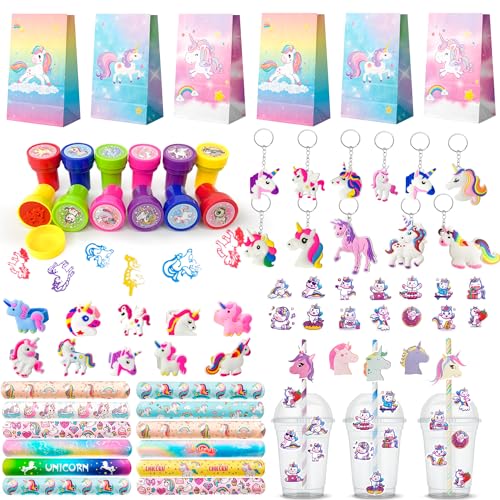 Einhorn-Partytütenfüller, 134-teiliges Gastgeschenk-Set inklusive Partytüten, Schlagbändern, Schlüsselanhänger, Briefmarken usw., Einhorn-Themen-Gastgeschenke für Mädchen, Kinder, Einhorn-Partytütenfüller, 134-teiliges Gastgeschenk-Set inklusive Partytüten, Schlagbändern, Schlüsselanhänger, Briefmarken usw., Einhorn-Themen-Gastgeschenke für Mädchen, Kinder, von Generisch