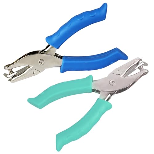 Einzellochstanzer mit 6 mm Lochdurchmesser und Schmutzsammler, Hand-Papierstanzer für Büro, Schule, Basteln (Blau/Grün), 2 Stück von Generisch