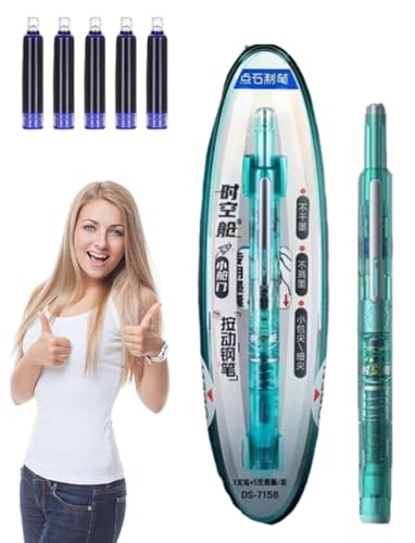 Einziehbarer Füllfederhalter, 0,38 mm, blaue und schwarze Tinte, transparenter Schaft, inklusive 5 nachfüllbaren Tintenpatronen für gleichmäßiges Schreiben, kein Auslaufen, mittlere extra feine Feder von Generisch