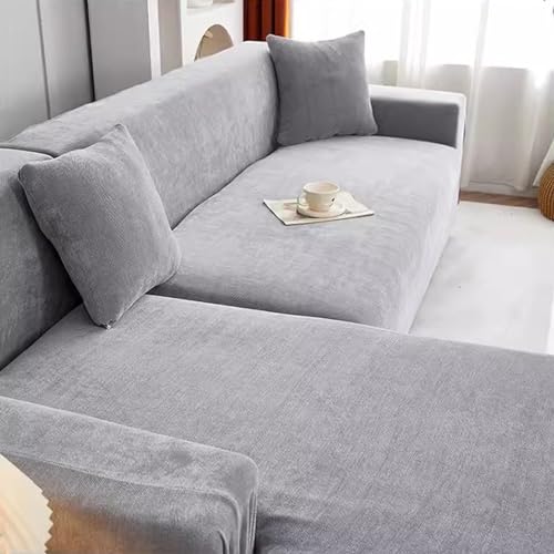 Elastischer Anti-Rutsch-Sofabezug, universelle Passform, Couchschutz für alle Jahreszeiten, europäischer Stil, Grau, 2-Sitzer (140-175 cm), weicher Samtstoff, langlebig und leicht zu reinigen von Generisch