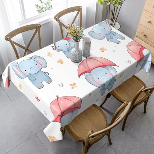 Elefantenschirm-Tischdecke, rechteckig, 140 x 90 cm, Tierstern-Tischdecke für Esstisch, knitterfreie Tischdecke für Zuhause, Innen- und Außenbereich, Party-Dekoration von Generisch