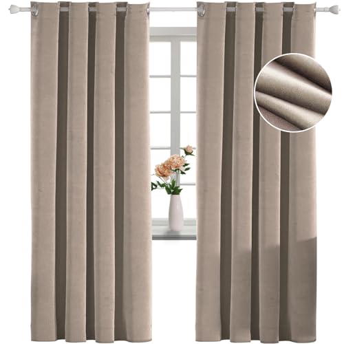 Elegante Pannesamt-Vorhänge, Raumverdunkelungsvorhänge, wärmeisoliert und schalldicht, für Wohnzimmer und Schlafzimmer, 215 x 115 cm, Kamelfarben Elegante Pannesamt-Vorhänge, Raumverdunkelungsvorhänge, wärmeisoliert und schalldicht, für Wohnzimmer und Schlafzimmer, 215 x 115 cm, Kamelfarben von Generisch