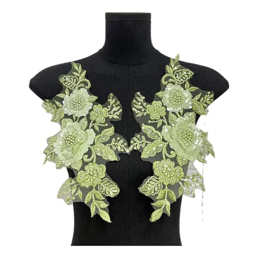 Elegante Perlen- und Strass-Blumenaufnäher, Perlenstickerei-Applikationen für Hochzeitskleider und Heimwerken, 2 Stück (Stil 14) von Generisch