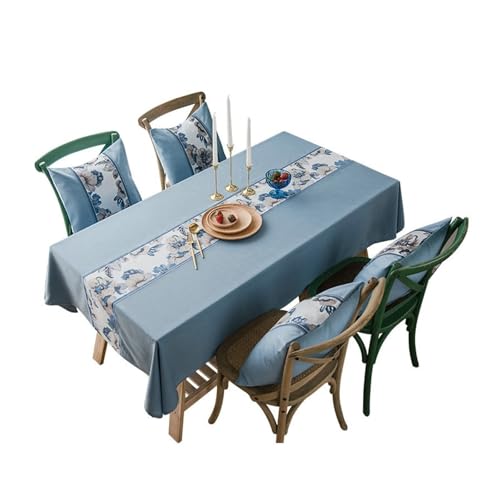Elegante blaue Tischdecke, 135 x 240 cm, Baumwollleinen mit Stickerei, perfekt für Partys, Esszimmer, Küche, Dekoration, stilvolle Tischdecke für besondere Anlässe Elegante blaue Tischdecke, 135 x 240 cm, Baumwollleinen mit Stickerei, perfekt für Partys, Esszimmer, Küche, Dekoration, stilvolle Tischdecke für besondere Anlässe von Generisch