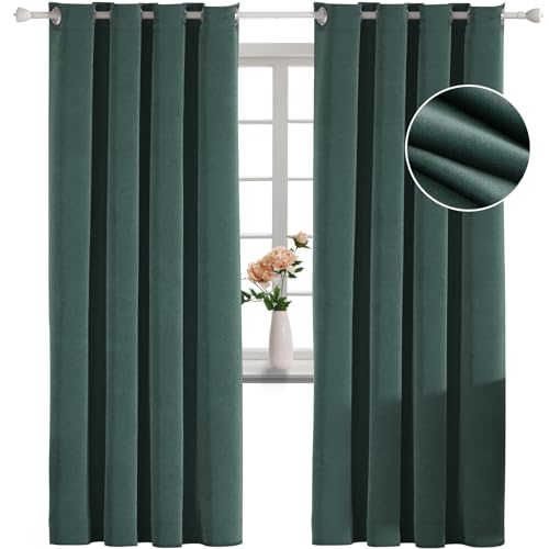 Elegante grüne Samtvorhänge, wärmeisolierte Ösenvorhänge, schalldichte Raumverdunkelung, Pannesamt für klassische Wohnzimmer- und Schlafzimmerdekoration – 255 x 215 cm von Generisch