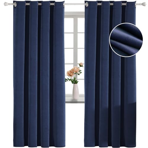 Elegante marineblaue Samtvorhänge, 100 x 275 cm, wärmeisoliert, schalldicht, Raumverdunkelungsvorhänge für Wohnzimmer und Schlafzimmer, Pannesamt, Ösen-Design, klassisches Dekor-Upgrade Elegante marineblaue Samtvorhänge, 100 x 275 cm, wärmeisoliert, schalldicht, Raumverdunkelungsvorhänge für Wohnzimmer und Schlafzimmer, Pannesamt, Ösen-Design, klassisches Dekor-Upgrade von Generisch