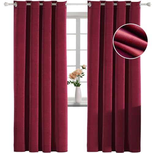 Elegante rote Pannesamt-Vorhänge, wärmeisoliert, schalldicht, Raumverdunkelung, Ösenvorhänge für Wohnzimmer und Schlafzimmer, 152 x 90 cm, perfekt für klassische Dekoration von Generisch