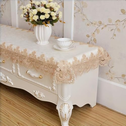Elegante weiße rechteckige Tischdecke, europäische bestickte Spitze, Tischdecke für TV-Schrank und Klavier, Staubschutz, 40 x 290 cm, Stoff, stilvolle Heimdekoration von Generisch