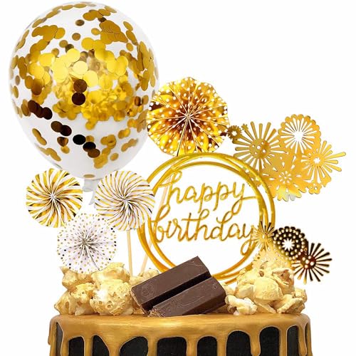 Elegantes goldenes Kuchendekorationsset mit Papierfächern, Acrylschild, Paillettenballons für Geburtstag Jahrestag Hochzeit Party Supplies Elegantes goldenes Kuchendekorationsset mit Papierfächern, Acrylschild, Paillettenballons für Geburtstag Jahrestag Hochzeit Party Supplies von Generisch