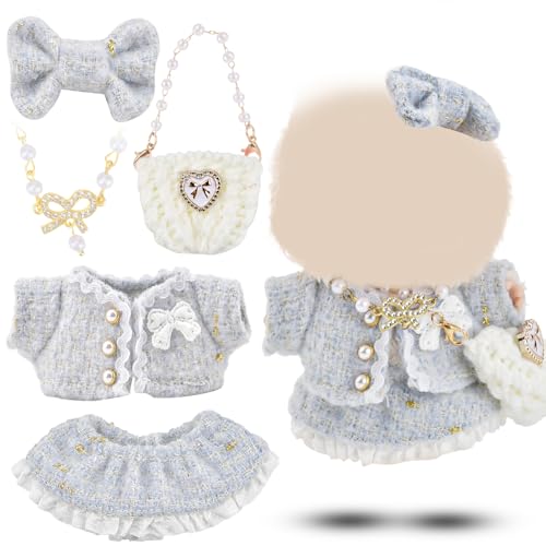 Embravfire Puppenkleidung, geeignet für Puppen, Puppenzubehör, Set mit 1 Oberteil, 1 Kleid, 1 Perlenkette, 1 Handtasche, Geschenk für Jungen und Mädchen, Kleidung, Zubehör, keine Puppe (blau) von Generisch